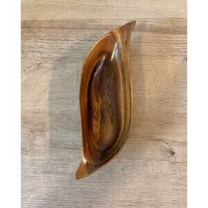 Vintage Monkey Pod Wood MCM Carved Wood Candy Nut Bowl Dish 10 x 3"